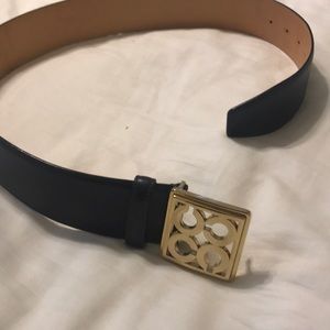 Navy leather coach signature belt